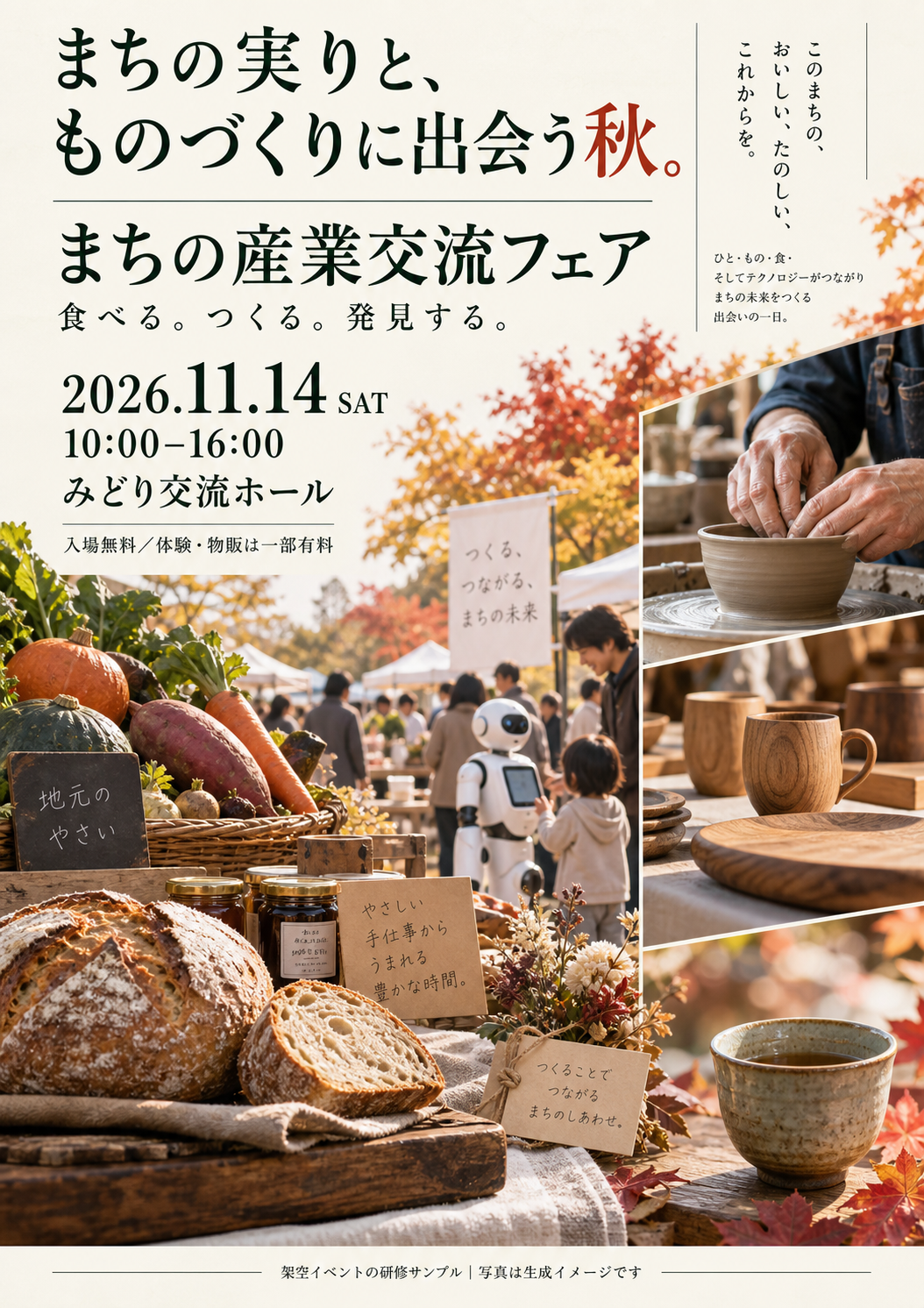 秋の食とものづくりをテーマにしたイベントチラシの表面